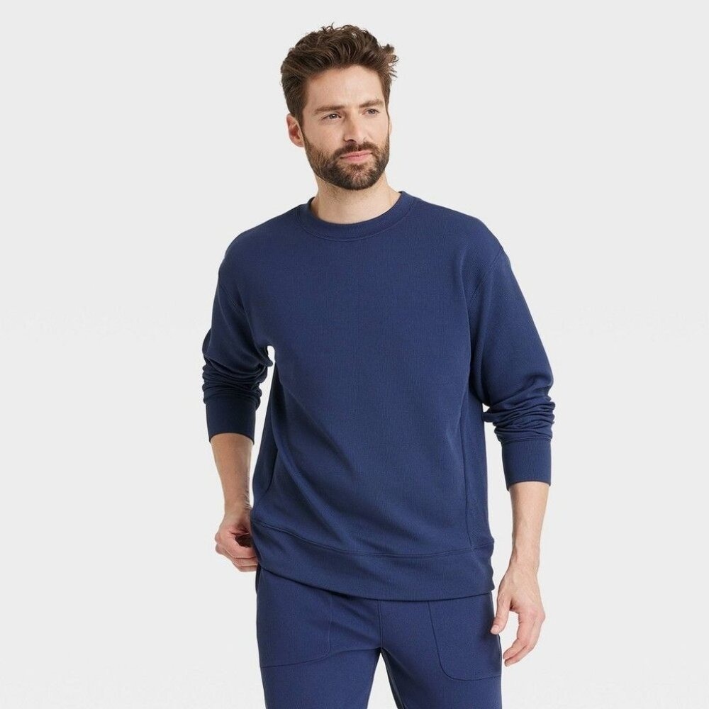 Men's Heavy Waffle Crewneck Sweatshirt - All in Motion™ Dark Blue S